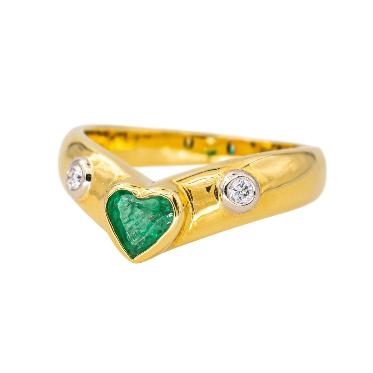 Jonc ring in yellow gold, emerald and diamonds - Image 3