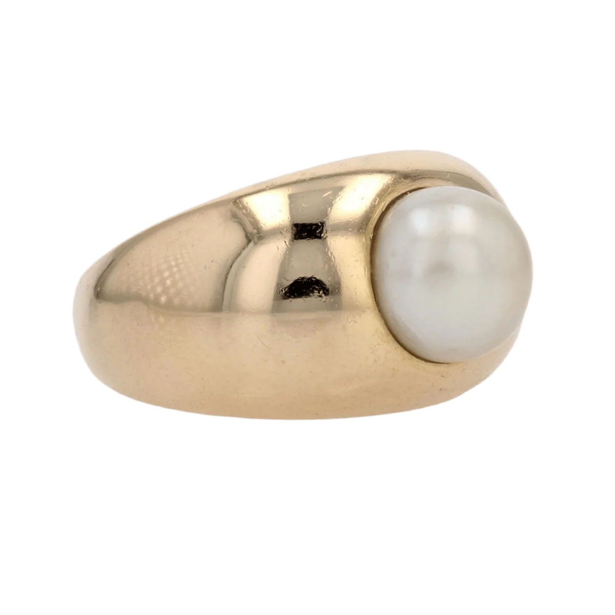 Yellow gold bangle ring, pearl - Image 5