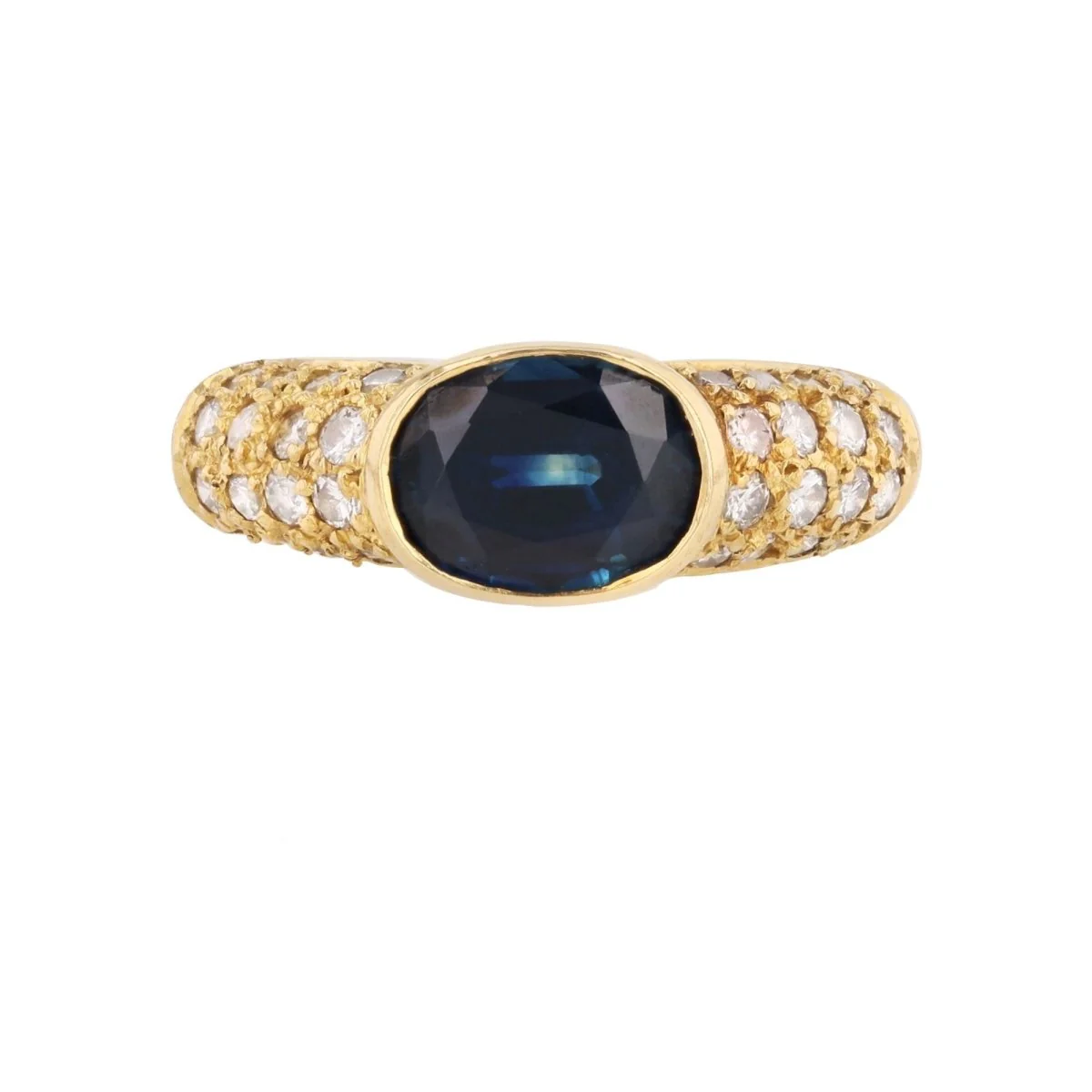 Jonc ring in yellow gold, sapphire and diamonds