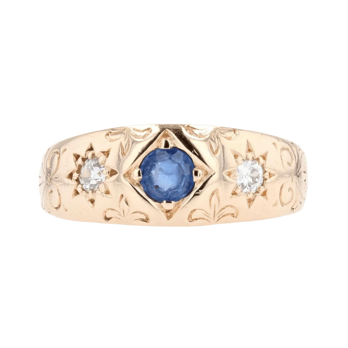 Rose gold, sapphire and diamond bangle ring