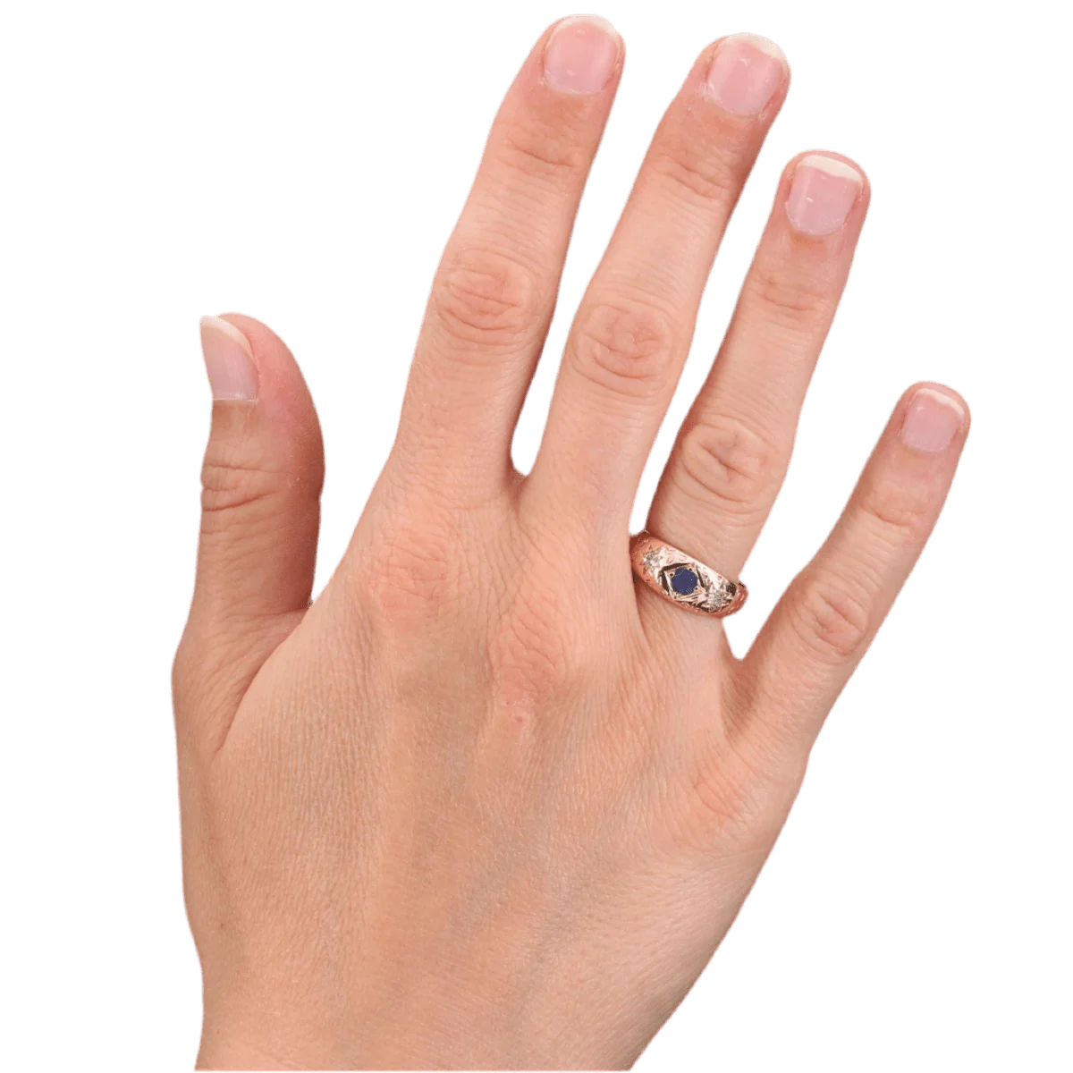 Rose gold, sapphire and diamond bangle ring - Image 2