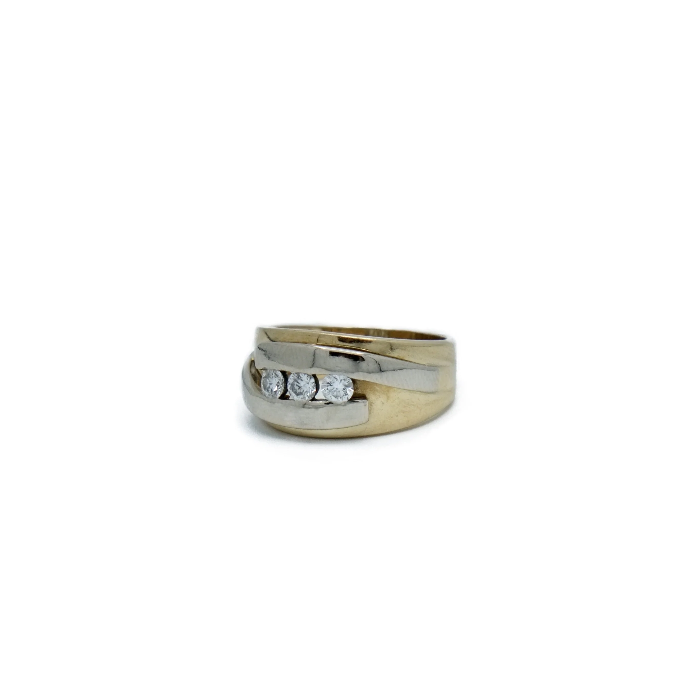 Ring wedding band in yellow gold and white gold and diamond - Image 4