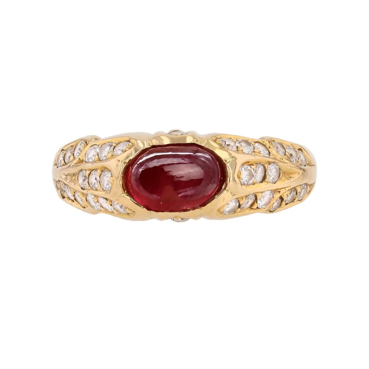 Jonc ring in yellow gold, rubies and diamonds