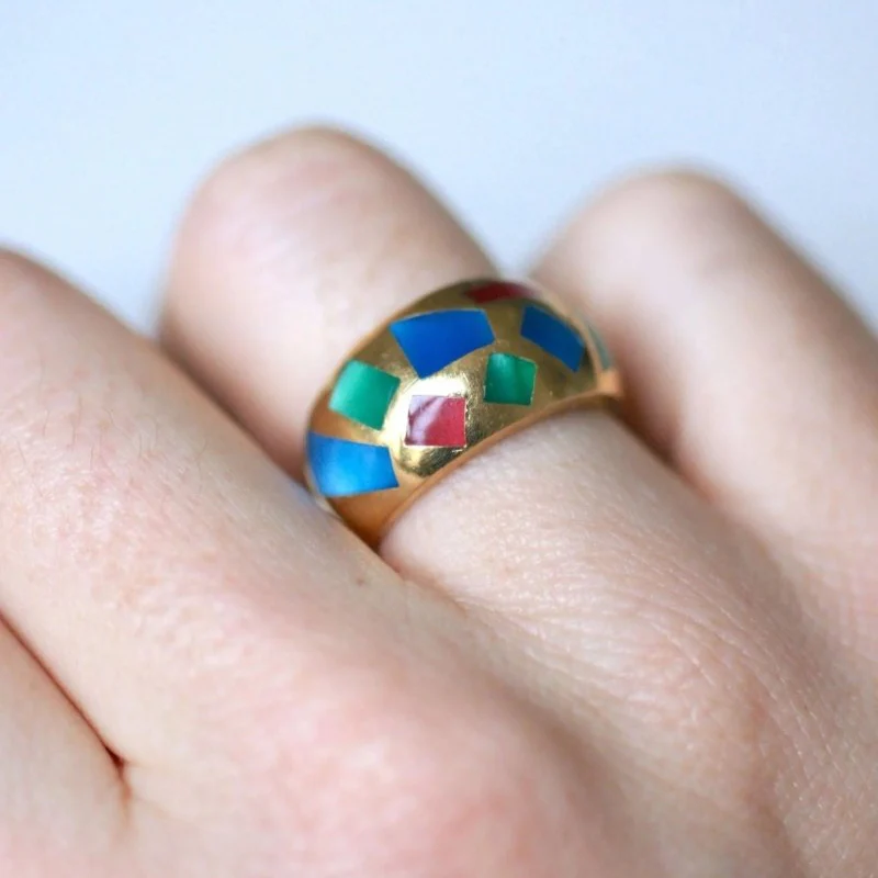 ALAIN CLOZEAU bangle ring in yellow gold and mosaics - Image 2