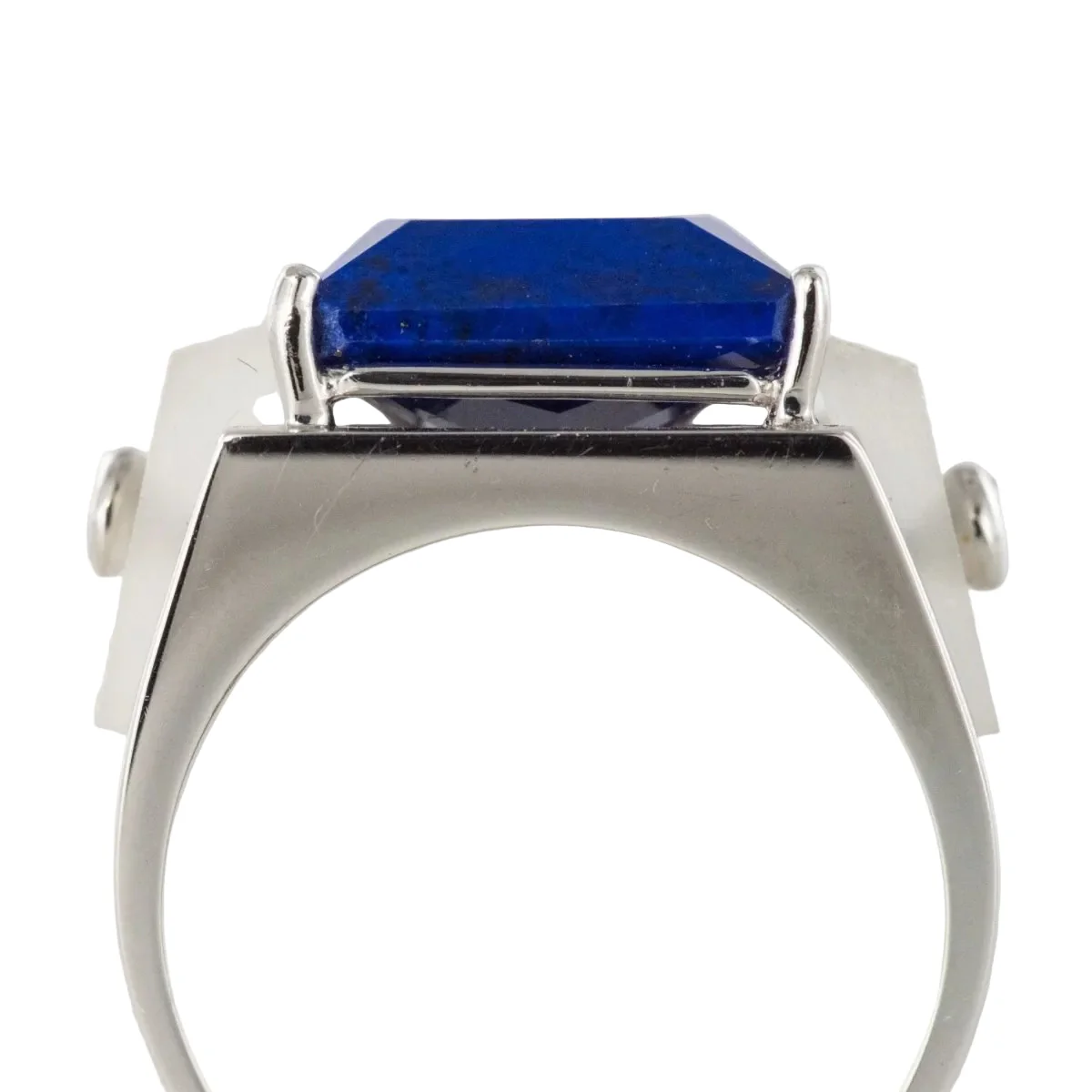 Signet ring in white gold, rock crystal, lapis lazuli and diamonds - Image 4