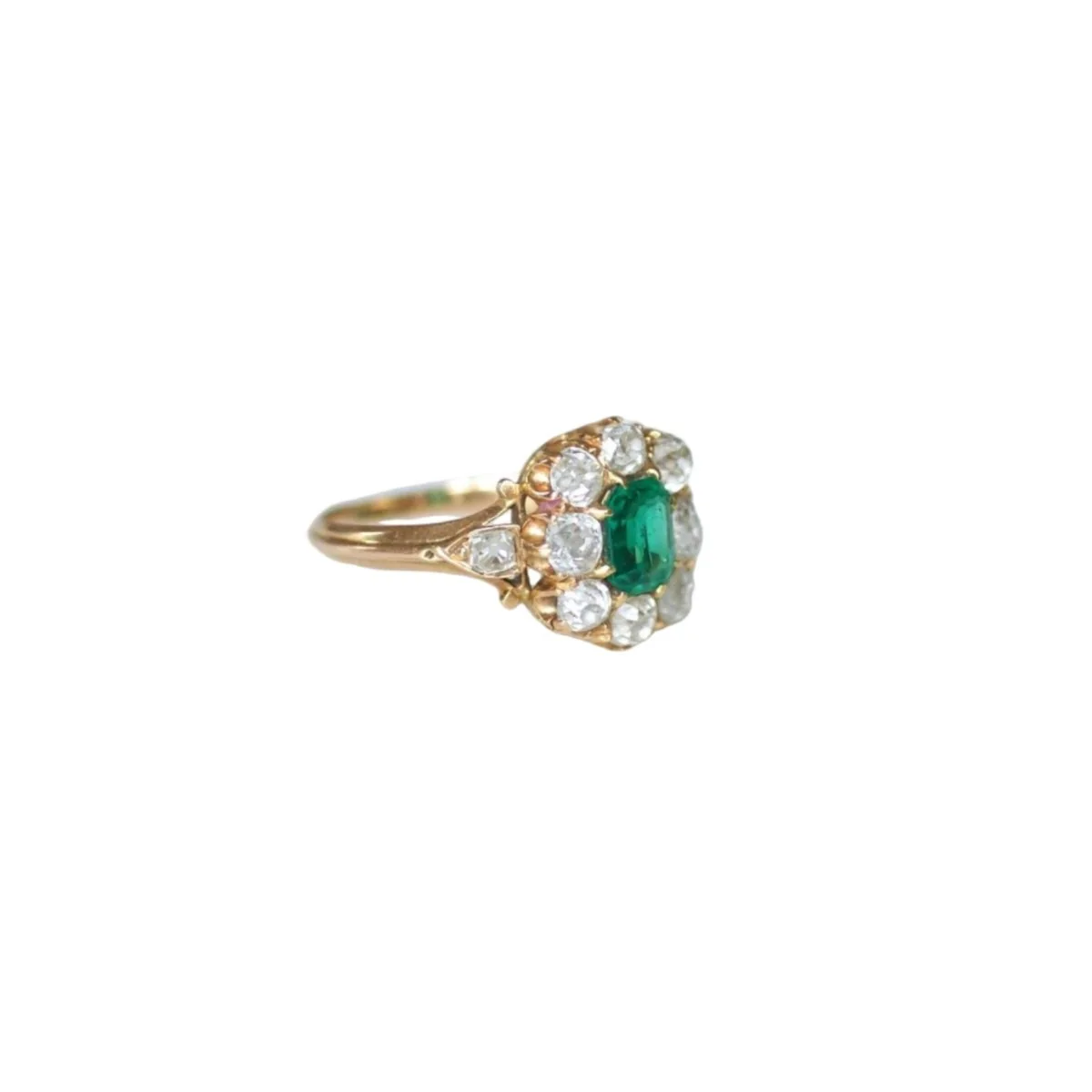 Ring Colombian Marguerite Emeraude and diamonds on Rose Gold - Image 7