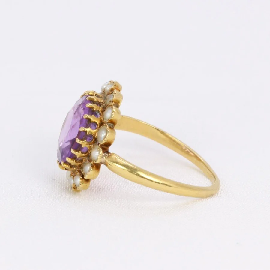 Ring antique daisy yellow gold amethyst fine pearls - Image 5