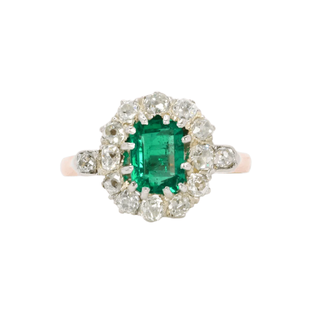 Ring Marguerite en rose gold, white gold, emerald and diamonds
