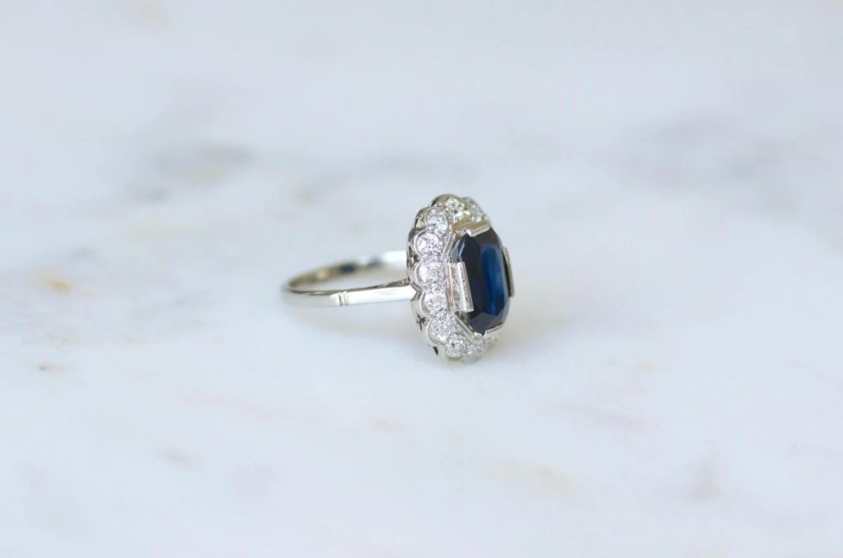 Ring Marguerite Art Deco Sapphire 3.00 Cts & &. diamonds - Image 4
