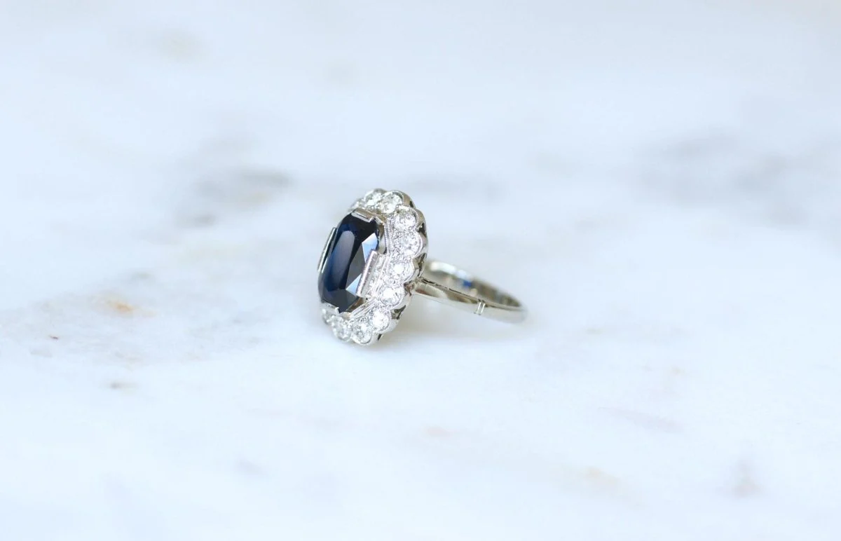 Ring Marguerite Art Deco Sapphire 3.00 Cts & &. diamonds - Image 6