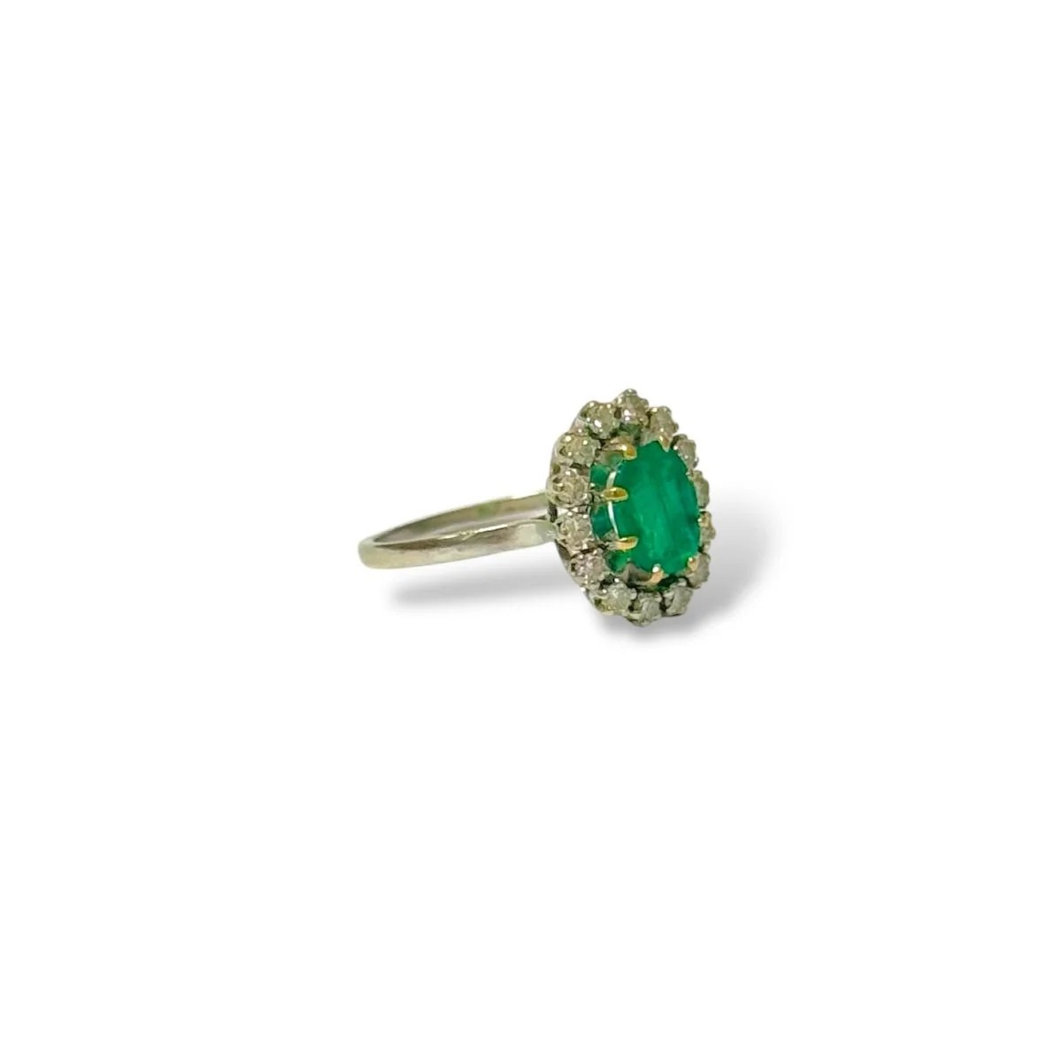 Bague marguerite en or gris et émeraude - Image 3