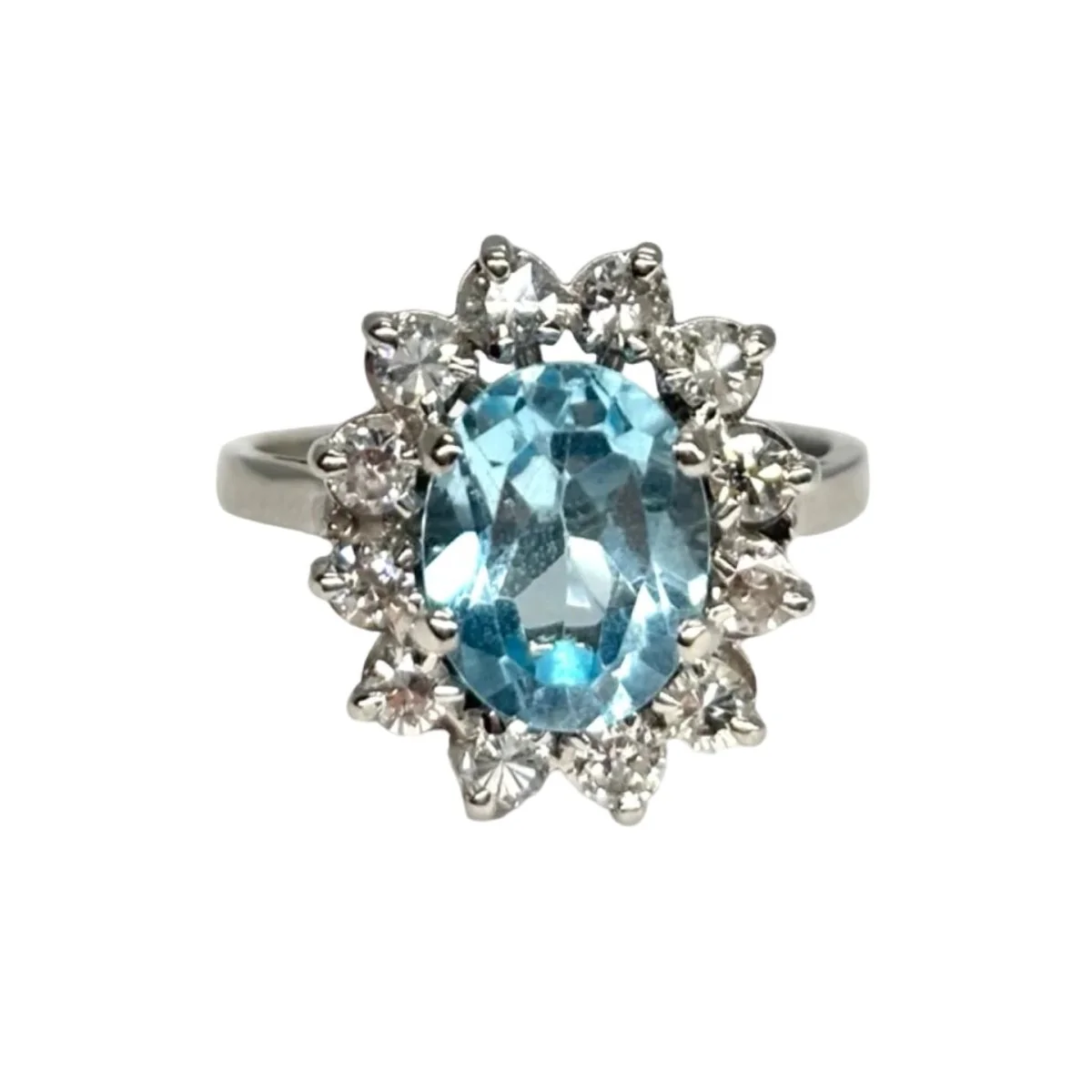Marguerite Ring in white gold, aquamarine, and diamonds