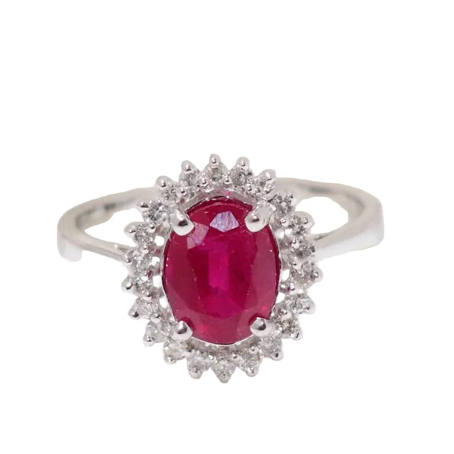 Ring Marguerite in white gold, ruby and diamonds