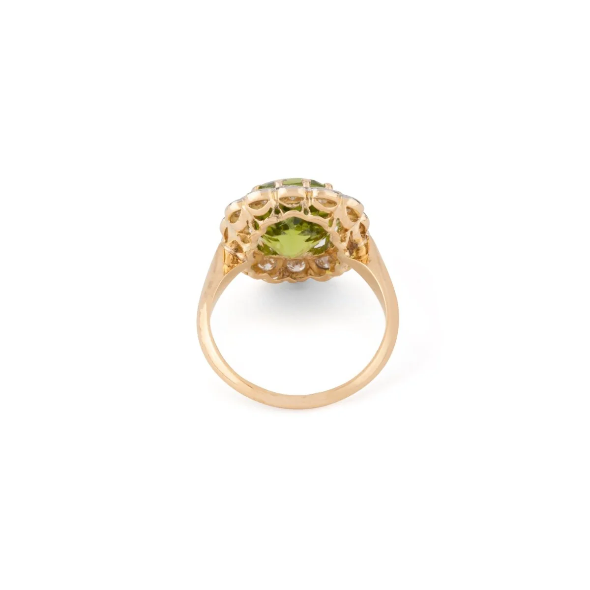 Marguerite ring in yellow gold, platinum, peridot, and diamonds - Image 6