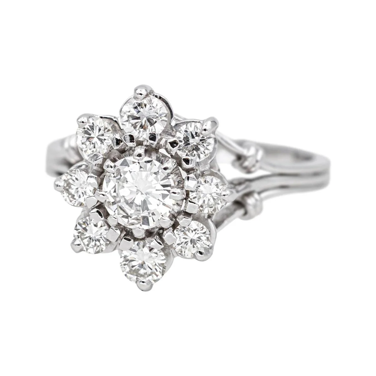 Daisy ring in white gold, platinum and diamonds - Image 3