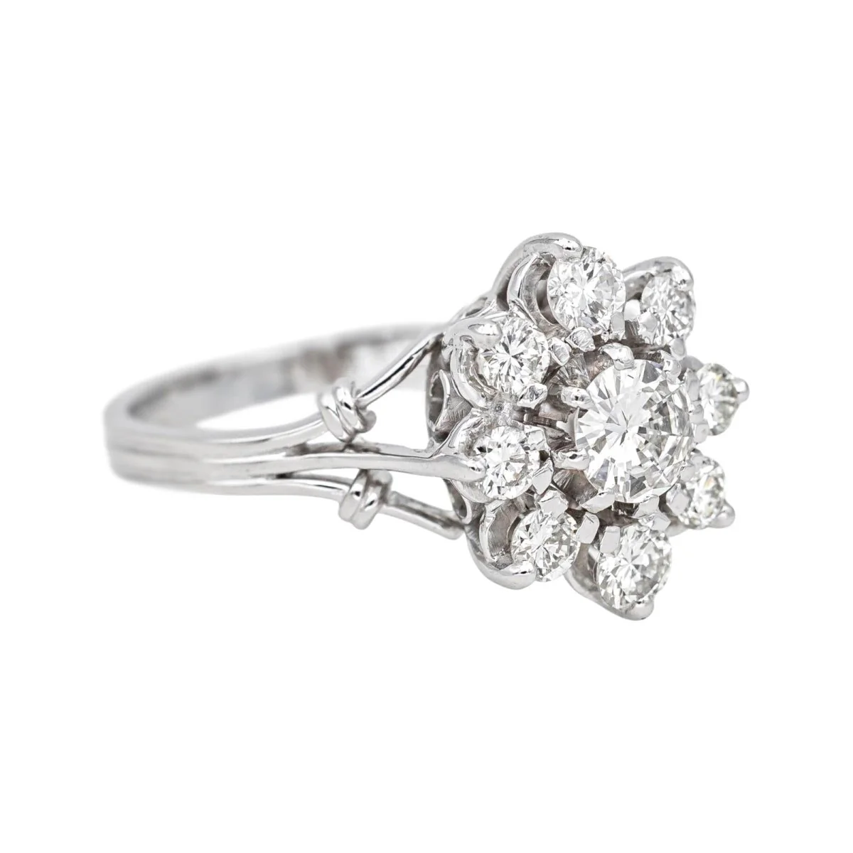 Daisy ring in white gold, platinum and diamonds - Image 7
