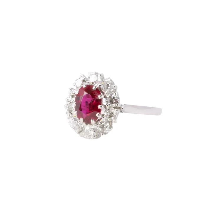 Ring Marguerite en white gold, ruby and diamonds