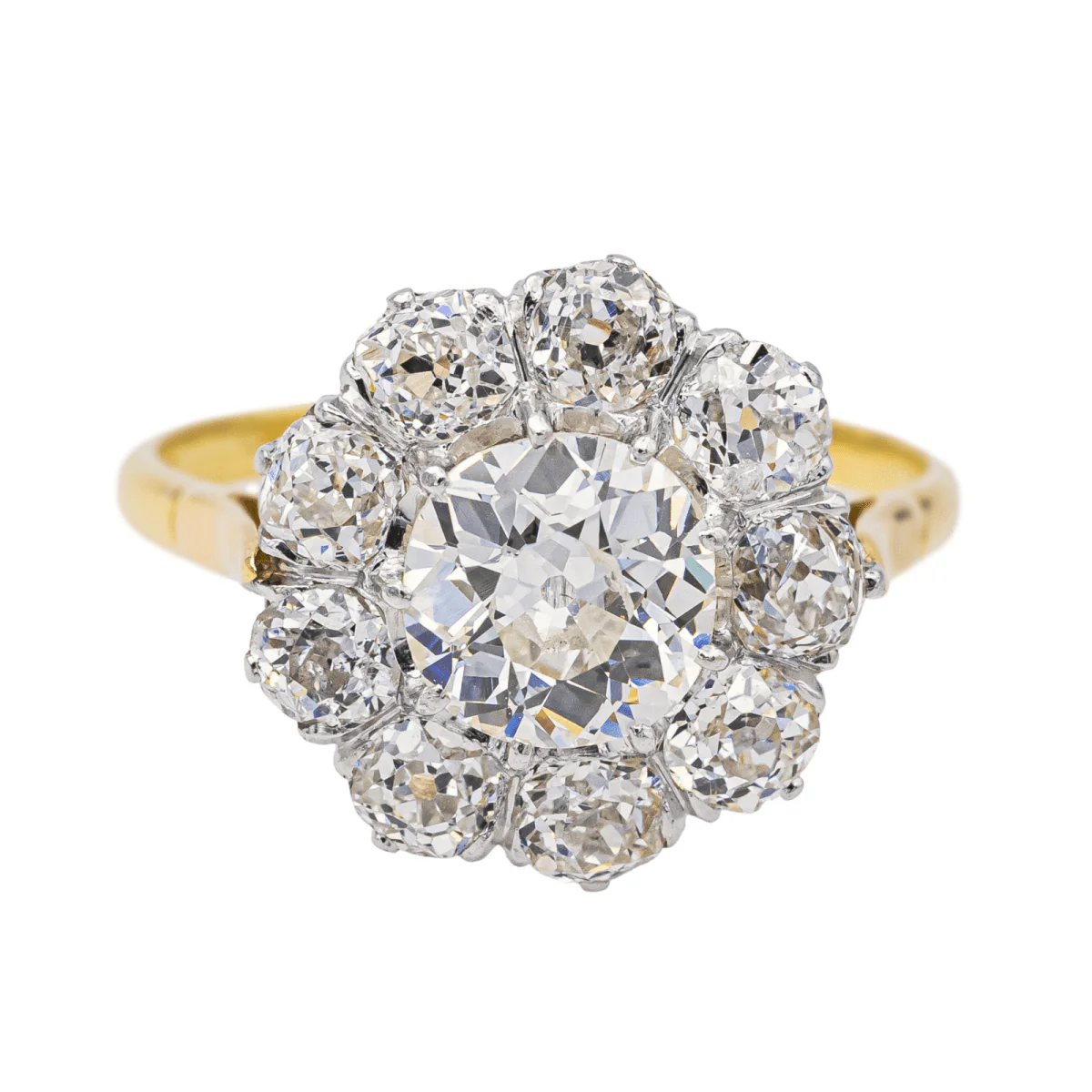 Ring Marguerite en yellow gold, paltinium and diamonds