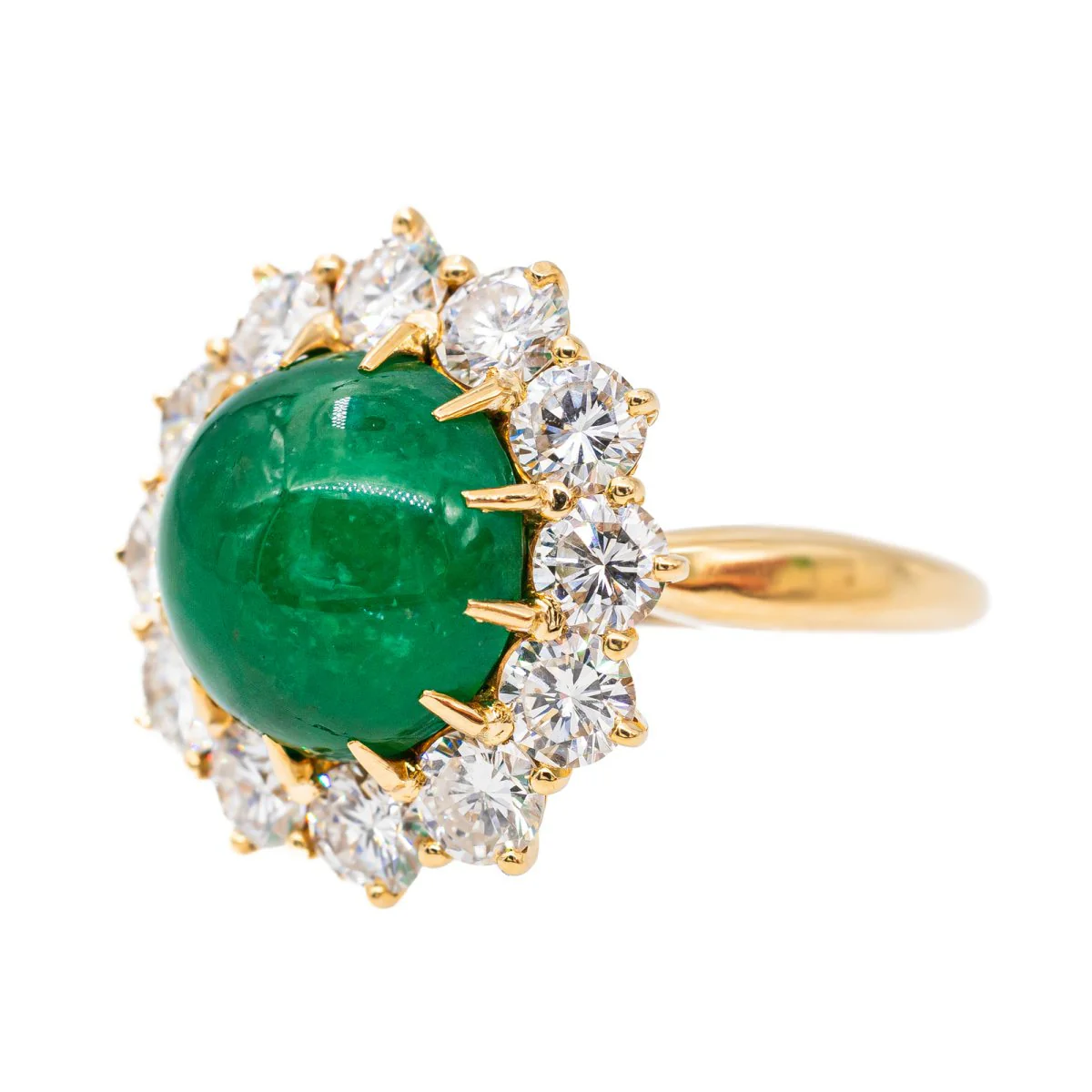 Marguerite ring in yellow gold, emerald and diamond - Image 3