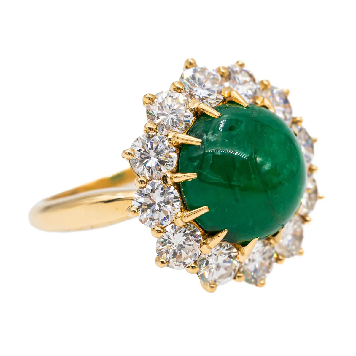 Marguerite ring in yellow gold, emerald and diamond - Image 7