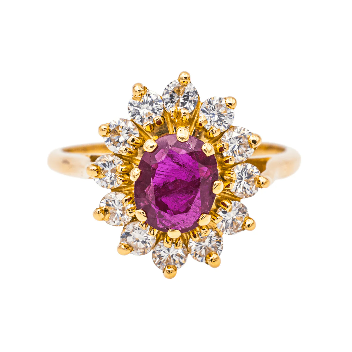 Ring Marguerite en yellow gold, ruby and diamonds