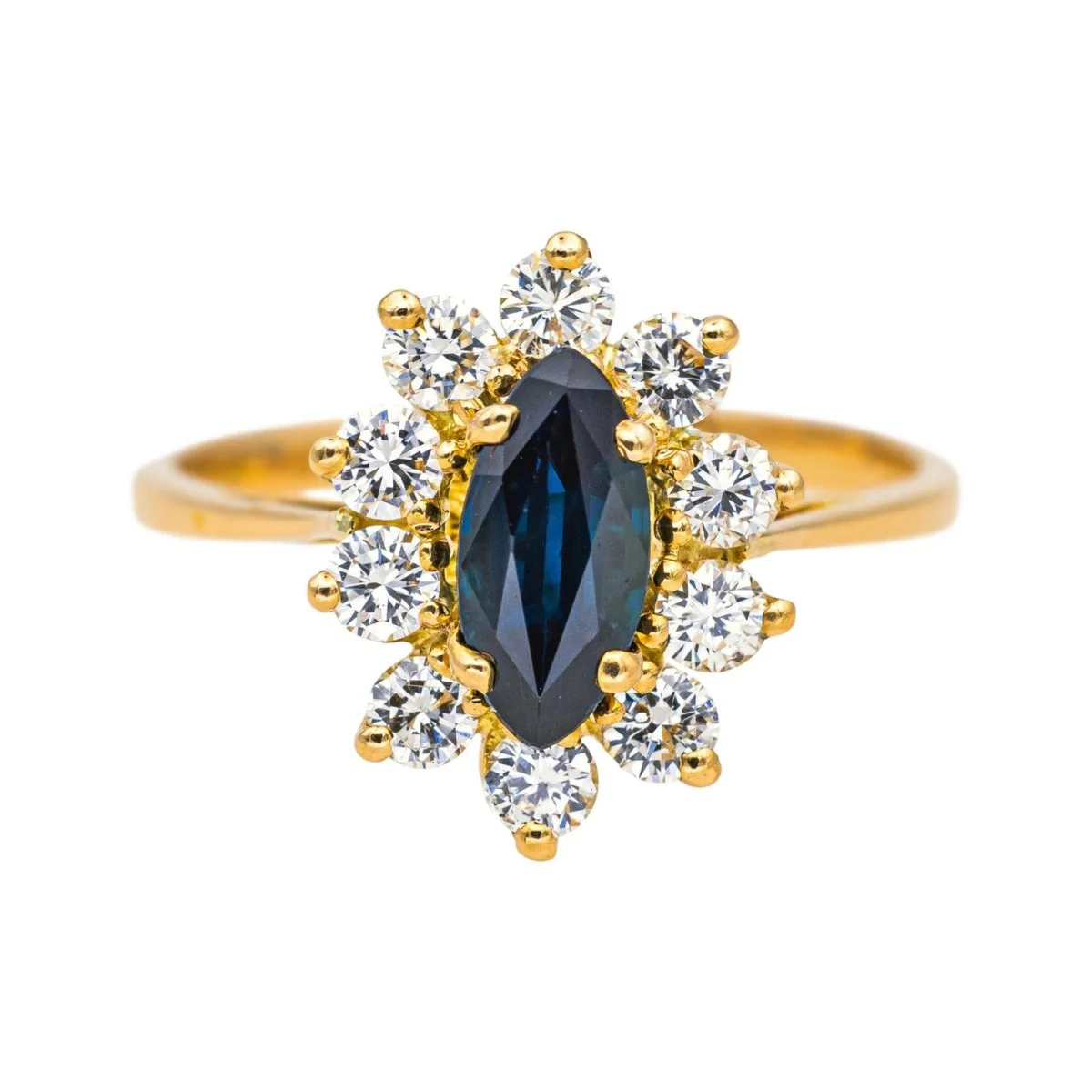Marguerite ring in yellow gold, sapphire and diamonds
