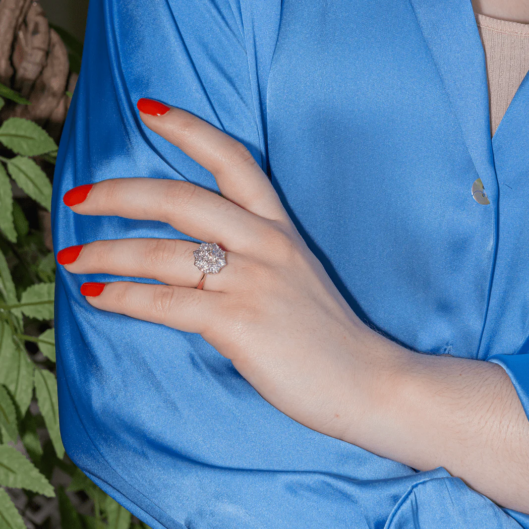 Ring Marguerite en rose gold, paltinium and diamonds - Image 2