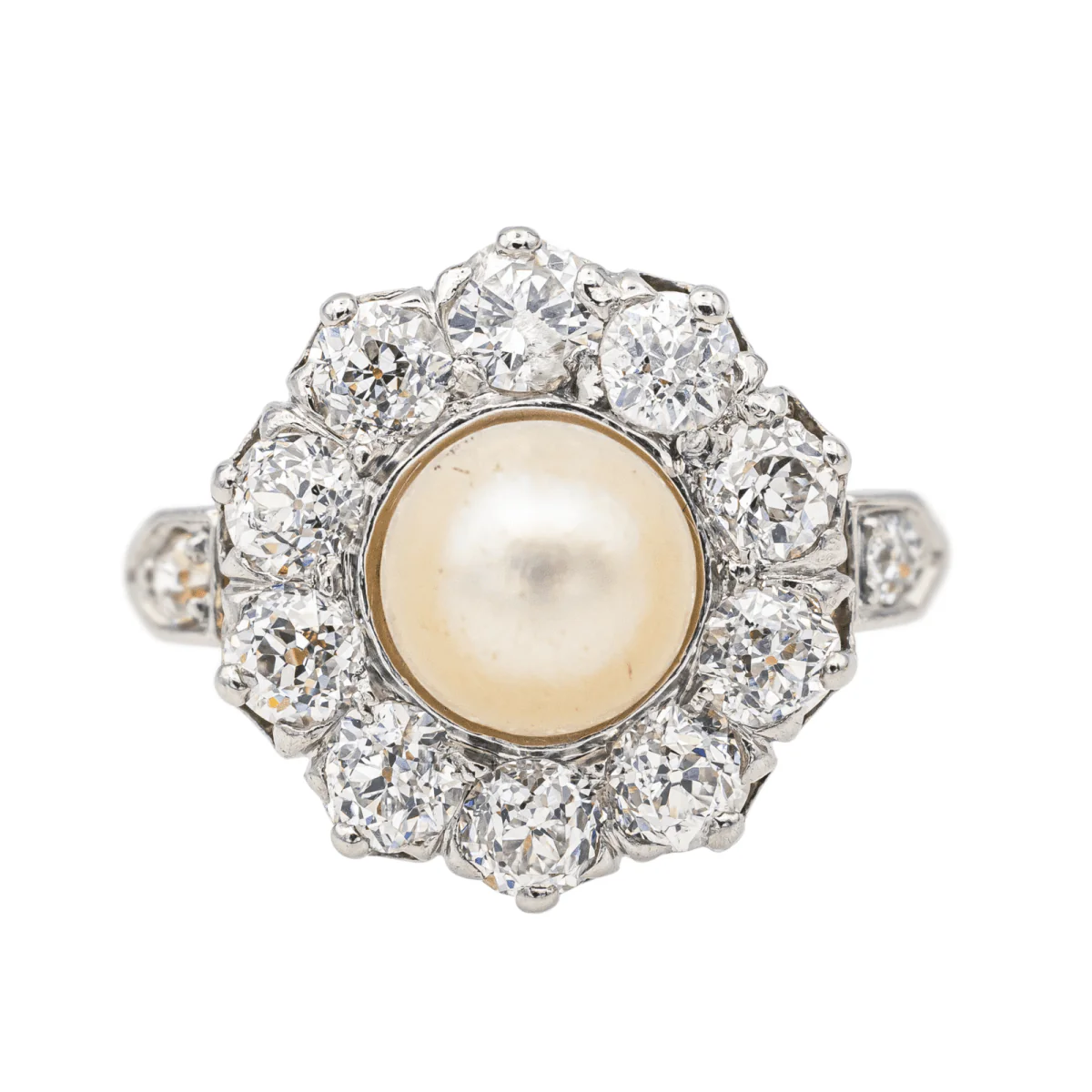 Ring Marguerite en rose gold, paltinium, pearl and diamonds