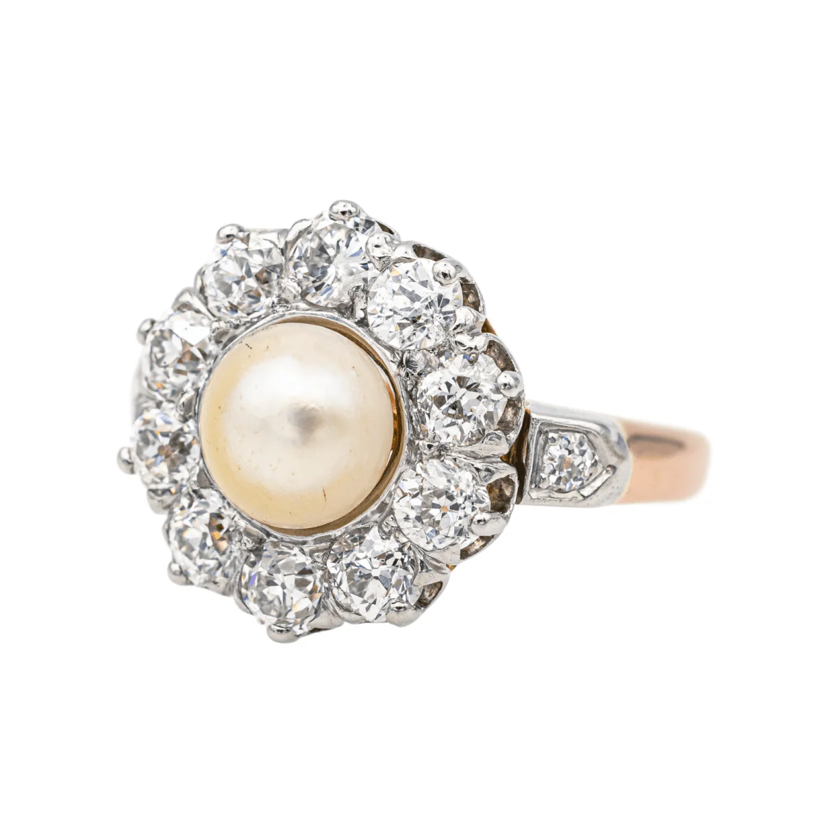 Ring Marguerite en rose gold, paltinium, pearl and diamonds - Image 3