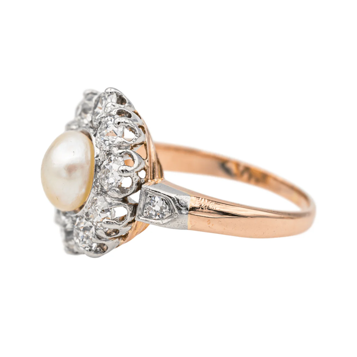 Ring Marguerite en rose gold, paltinium, pearl and diamonds - Image 4