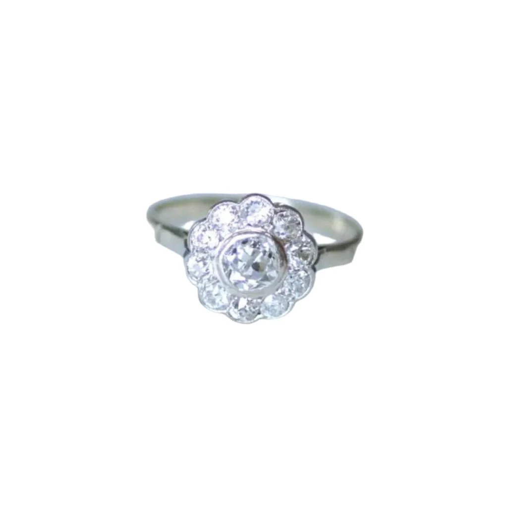 Ring Pompadour in white gold, paltinium, and diamonds