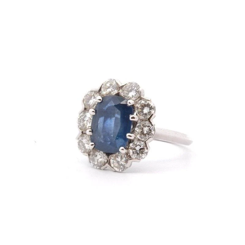 Ring Marguerite Sapphire 3.30cts and diamonds 18k White Gold - Image 2