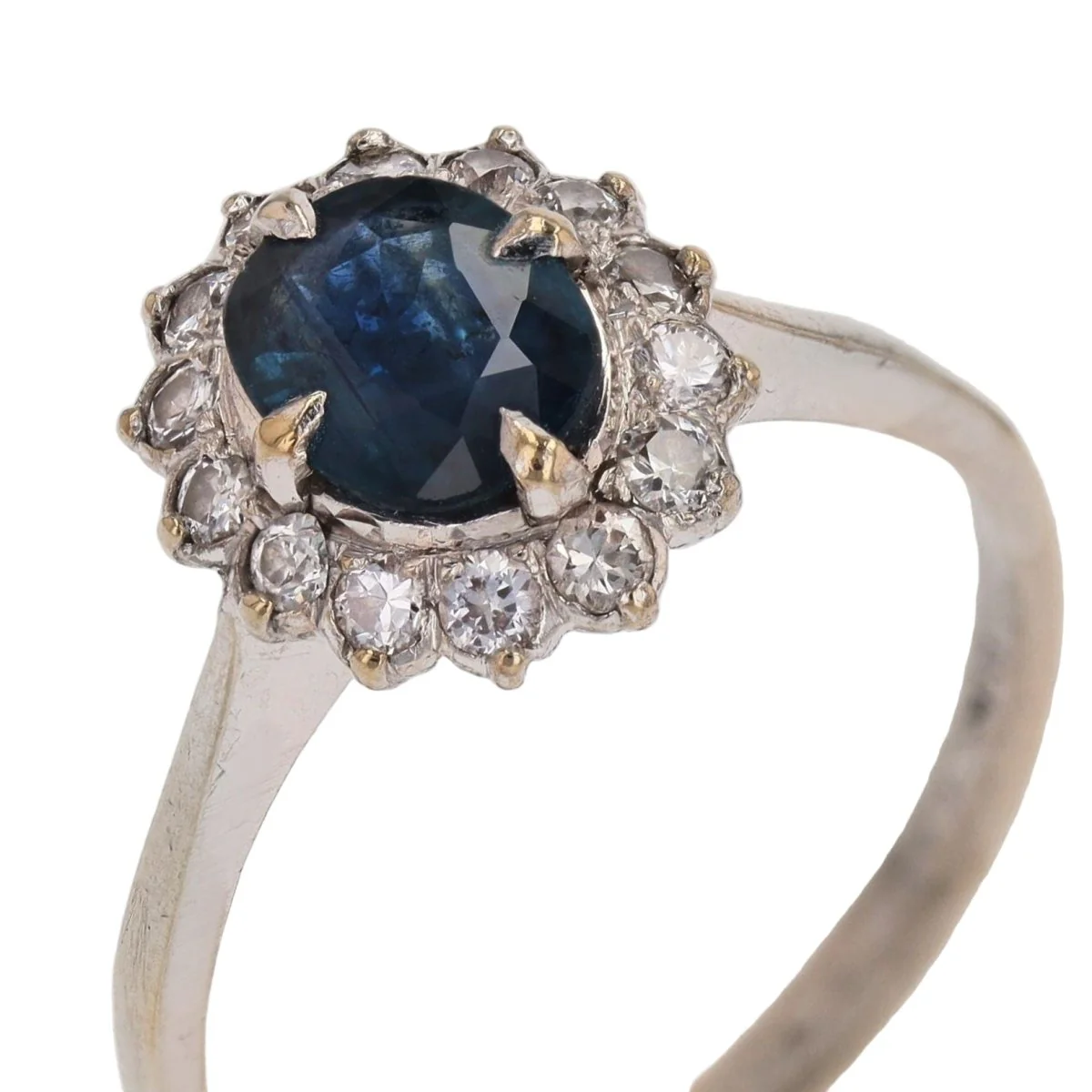 Marguerite ring in white gold, sapphire and diamonds - Image 7