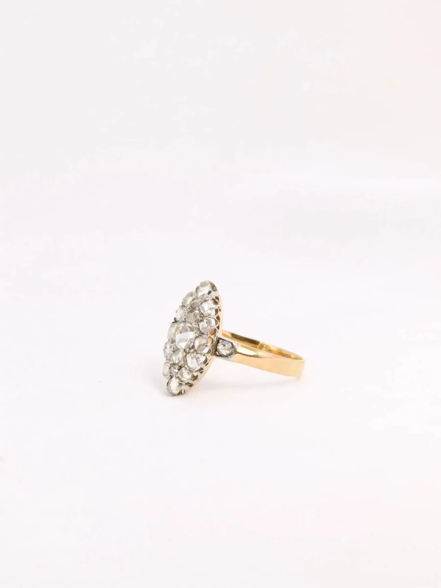 Antique gold platinum marquise ring with rose-cut diamonds - Image 3