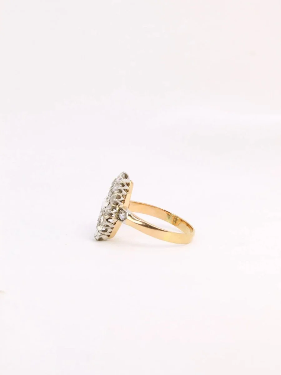 Antique gold platinum marquise ring with rose-cut diamonds - Image 4