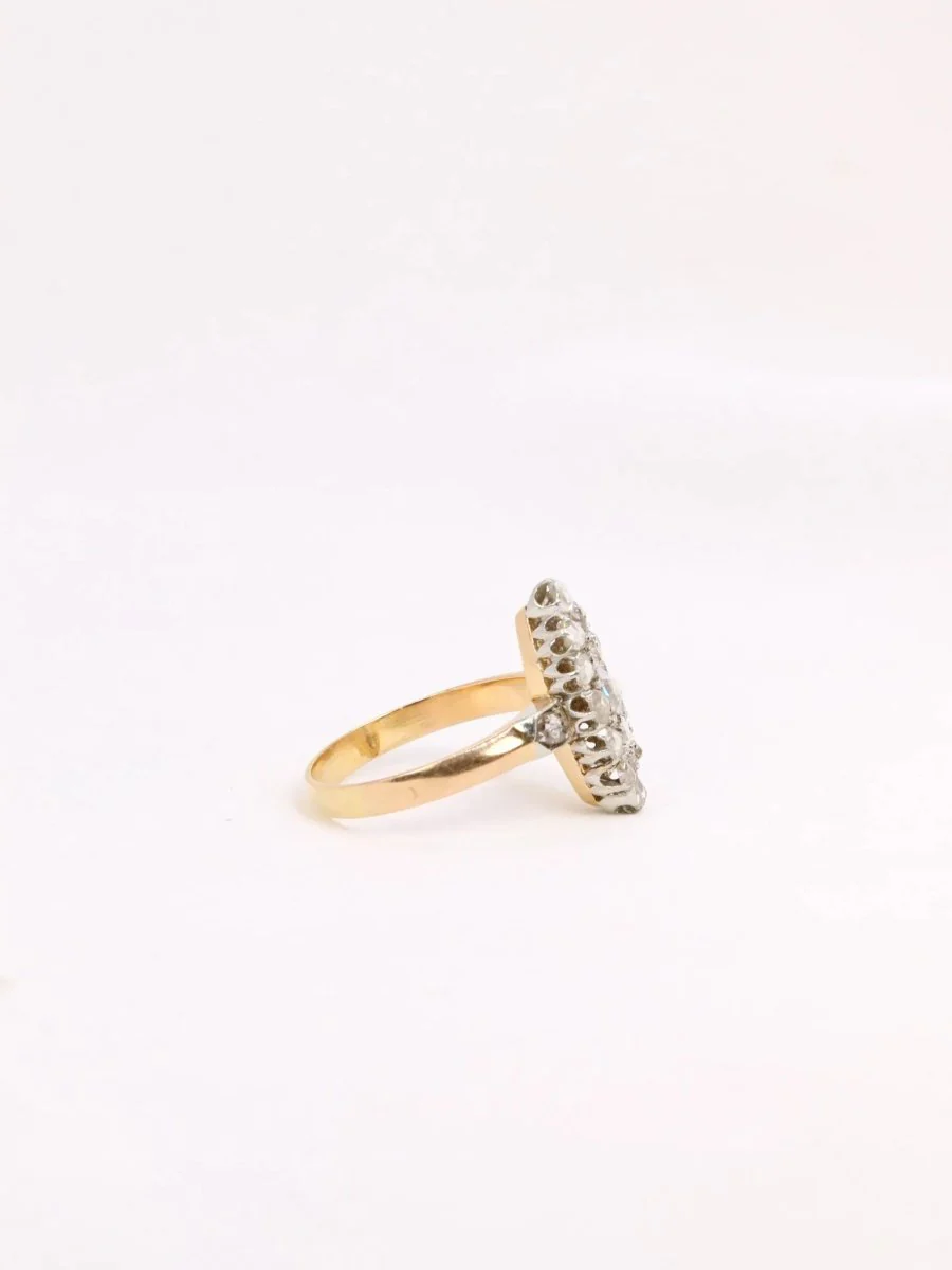Antique gold platinum marquise ring with rose-cut diamonds - Image 6