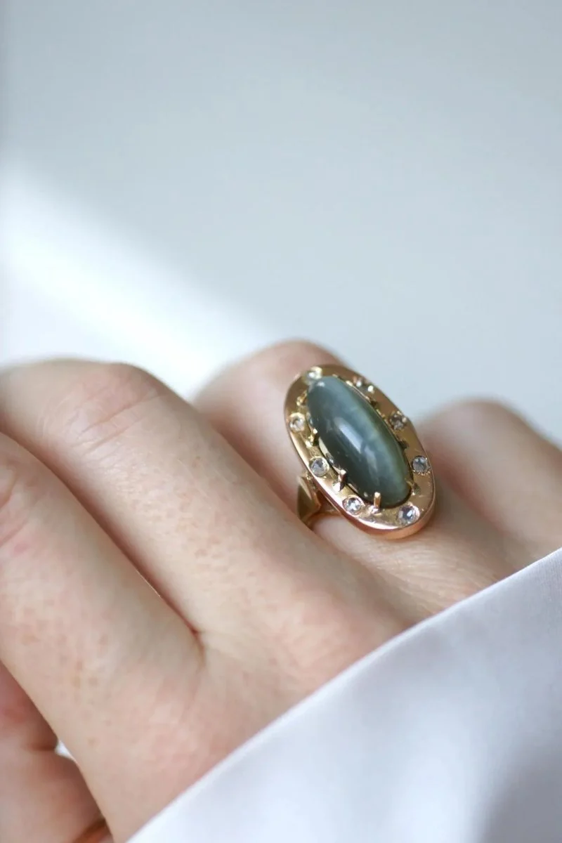 Marquise Cat's Eye and Diamond Ring in Rose Gold - Image 4