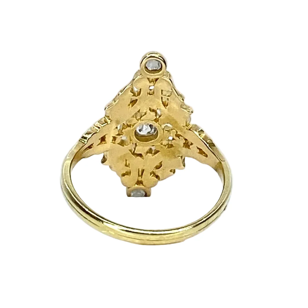 Ring marquise in yellow gold 18 carats, diamond and pearls - Image 5
