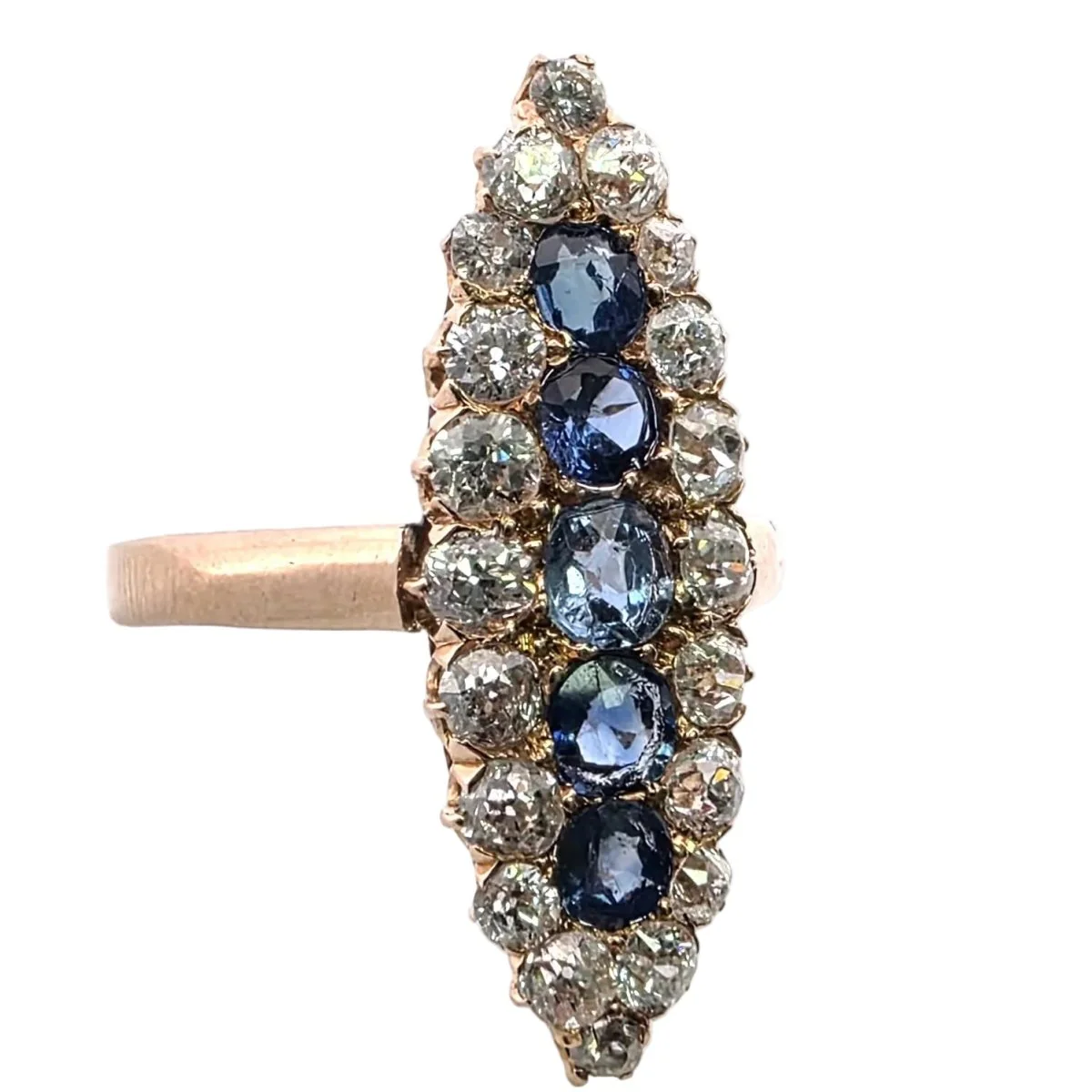 Marquise Ring in Yellow Gold, Sapphires, and Diamonds - Image 5