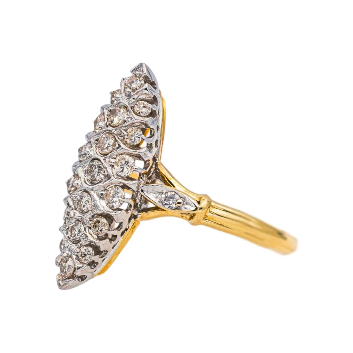Marquise ring in yellow gold, white gold and diamonds - Image 3
