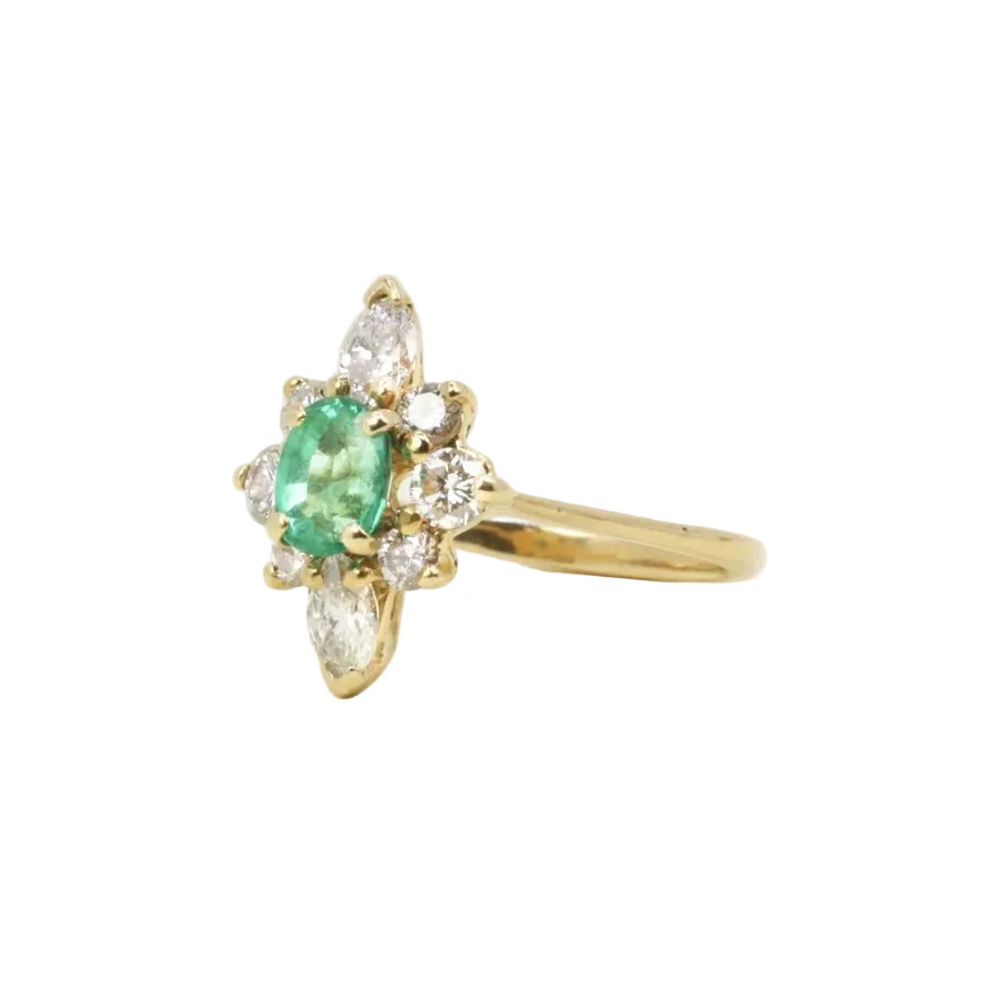 Ring marquise yellow gold emerald oval diamonds - Image 3