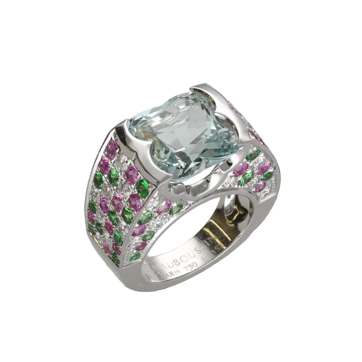 MAUBOUSSIN Cocktail Ring in white gold, aquamarine, emeralds, rubies and diamonds - Image 2