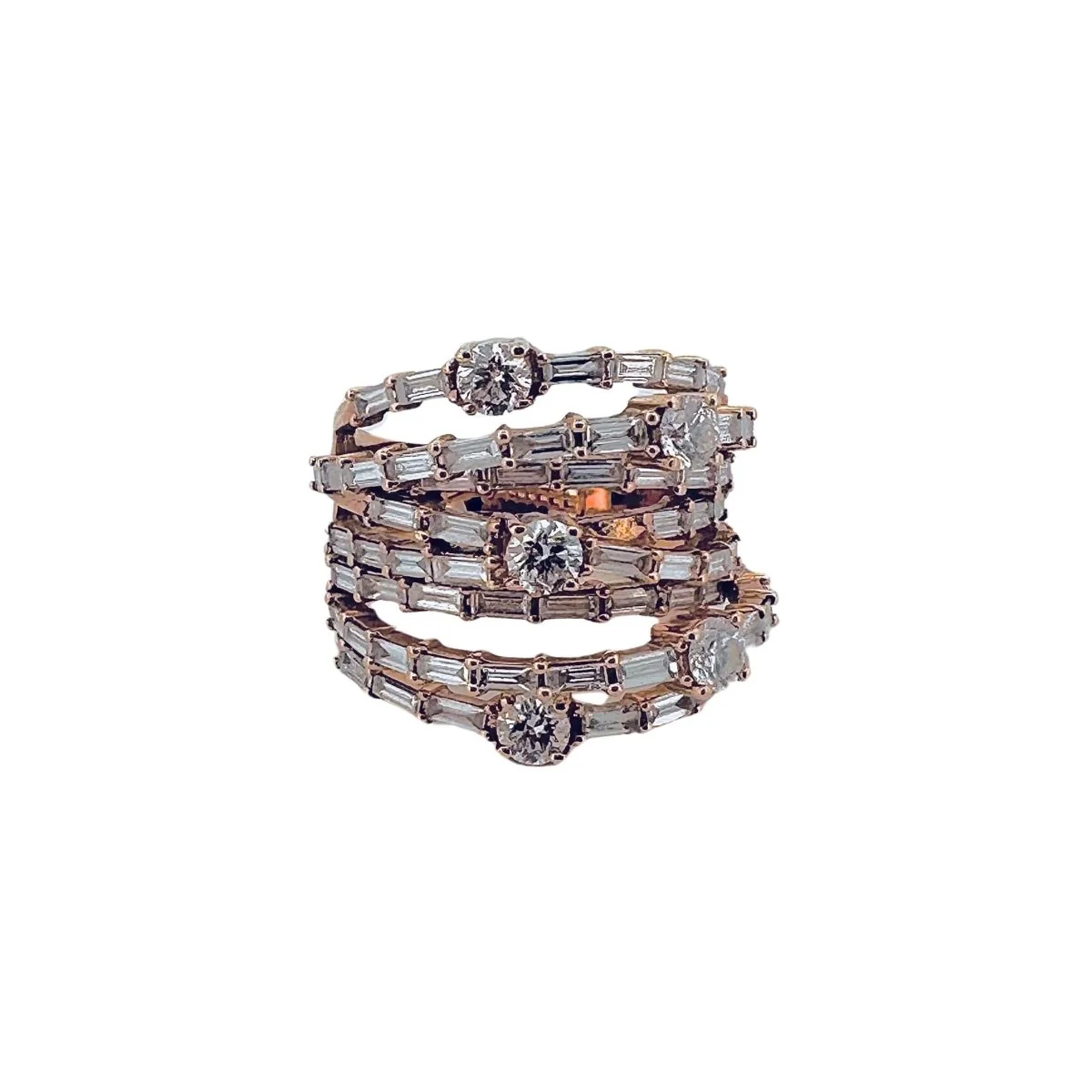 Multi-row ring in rose gold and diamonds