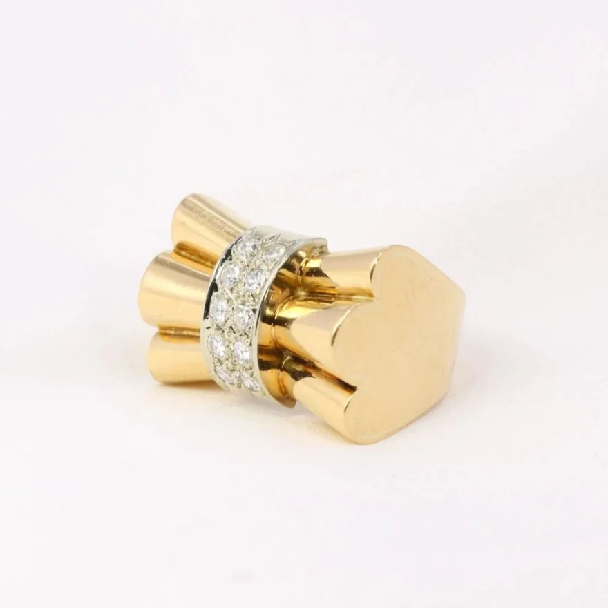 Art-Deco knot ring in gold and diamonds - Image 7