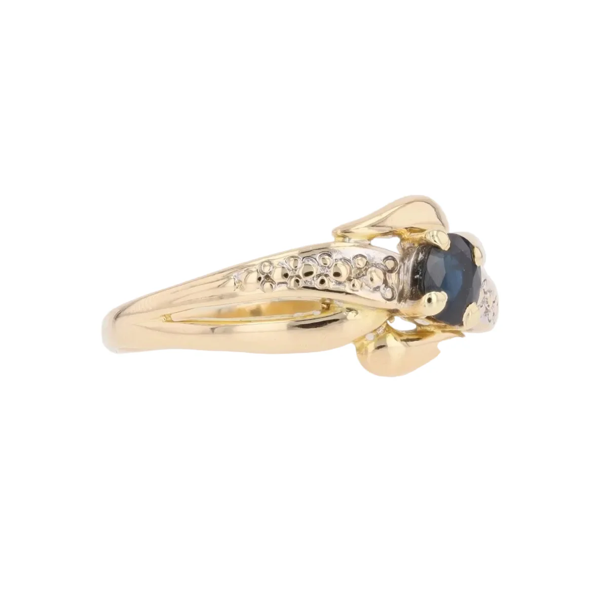 Solitaire ring in yellow gold, white gold and sapphire - Image 5