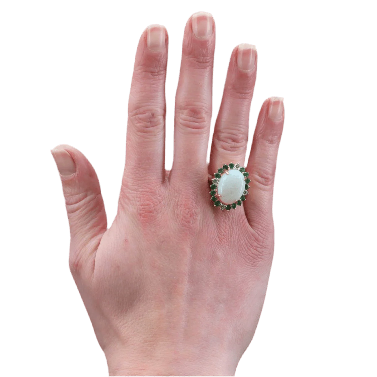 Entourage ring in yellow gold, opal, emeralds and diamonds - Image 2