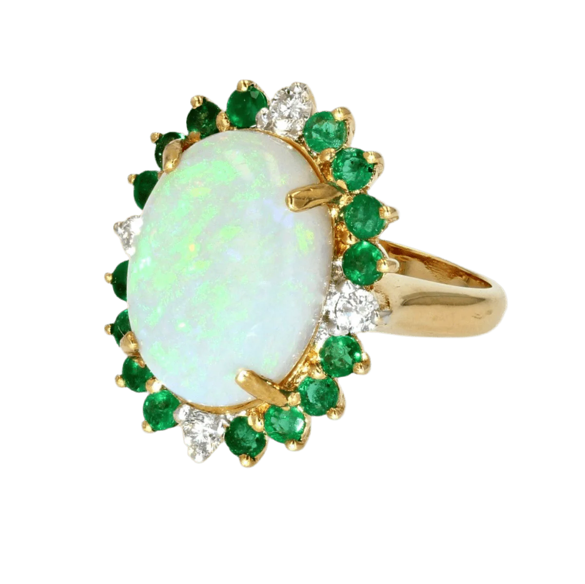 Entourage ring in yellow gold, opal, emeralds and diamonds - Image 3