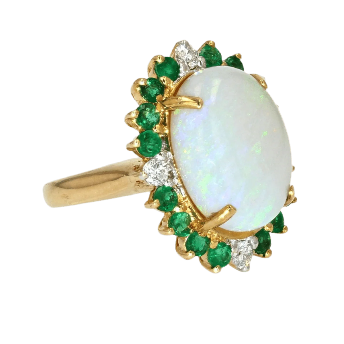 Entourage ring in yellow gold, opal, emeralds and diamonds - Image 5
