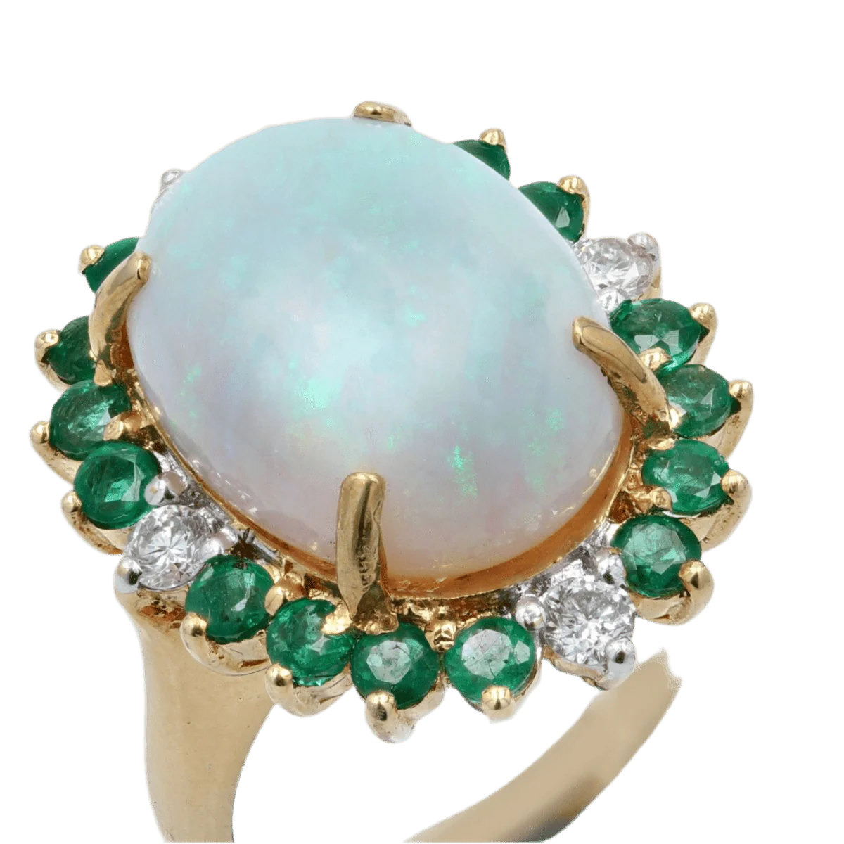 Entourage ring in yellow gold, opal, emeralds and diamonds - Image 6