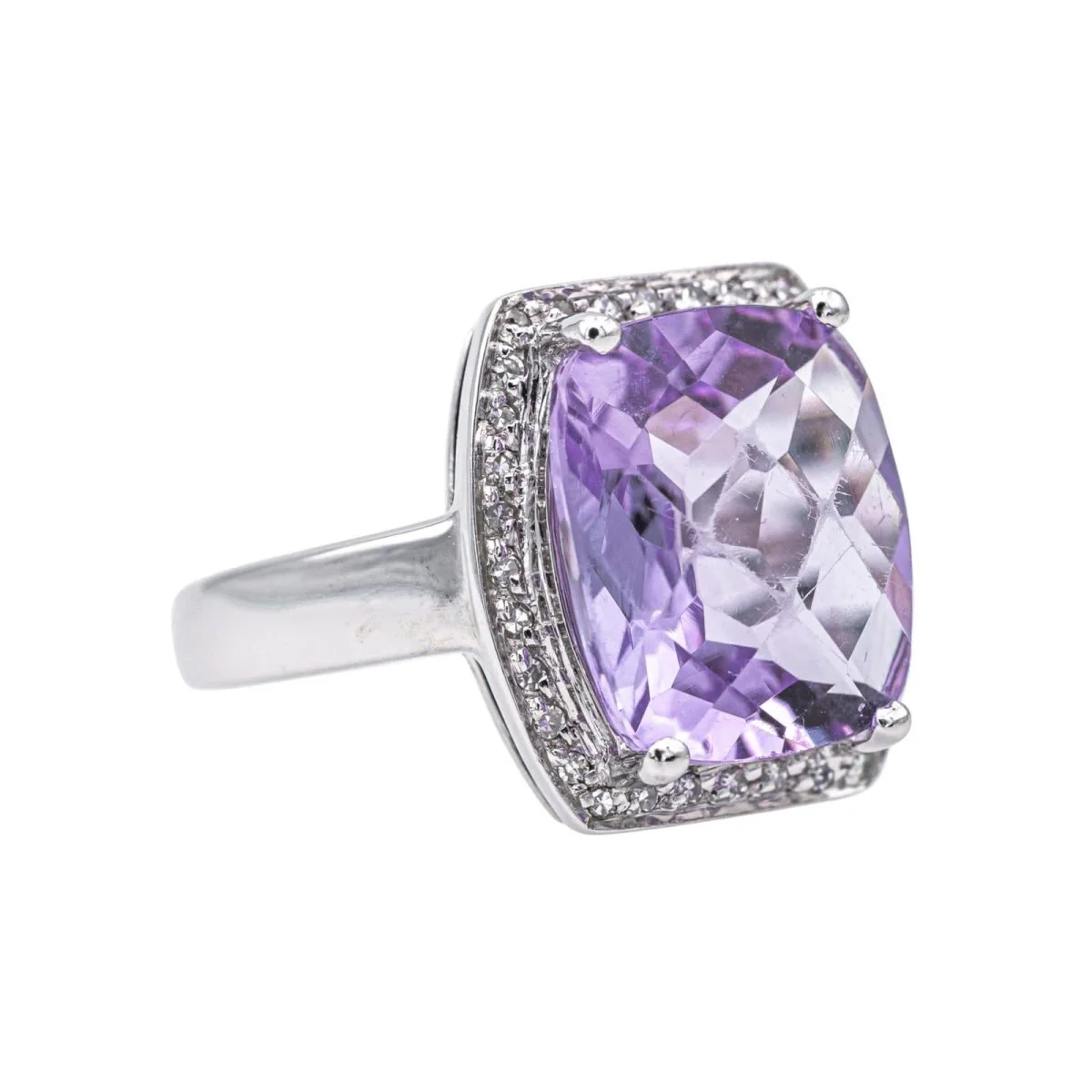 Cocktail ring in white gold, amethyst and diamonds - Image 6